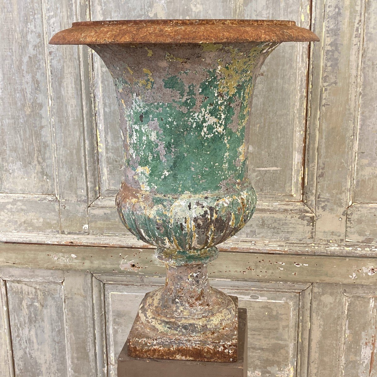 Three Large Medici Vases In Cast Iron XIX-photo-5