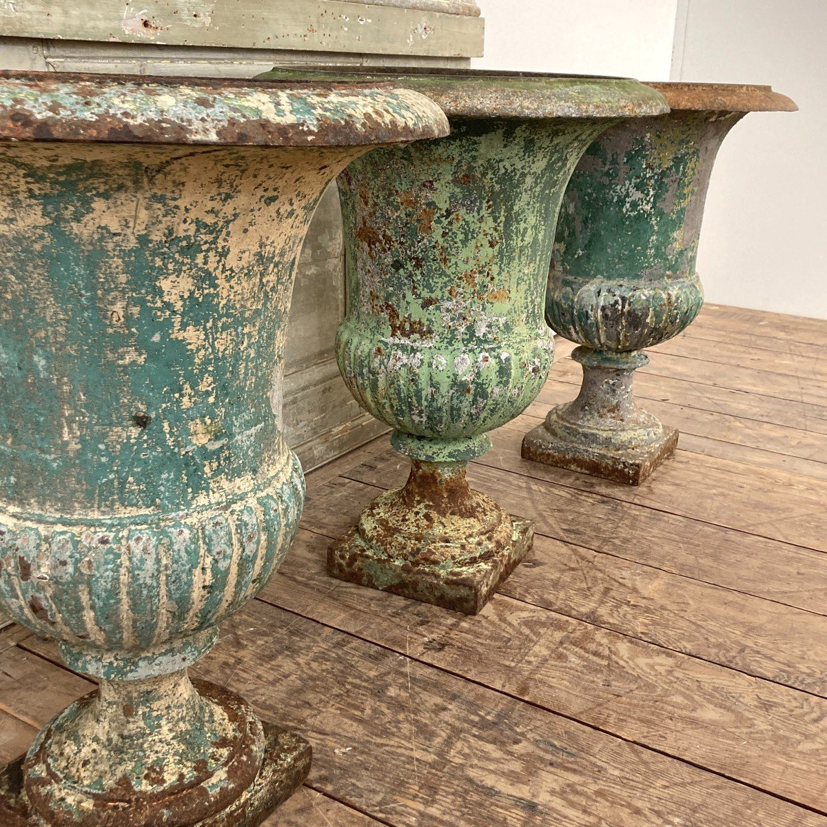 Three Large Medici Vases In Cast Iron XIX-photo-7