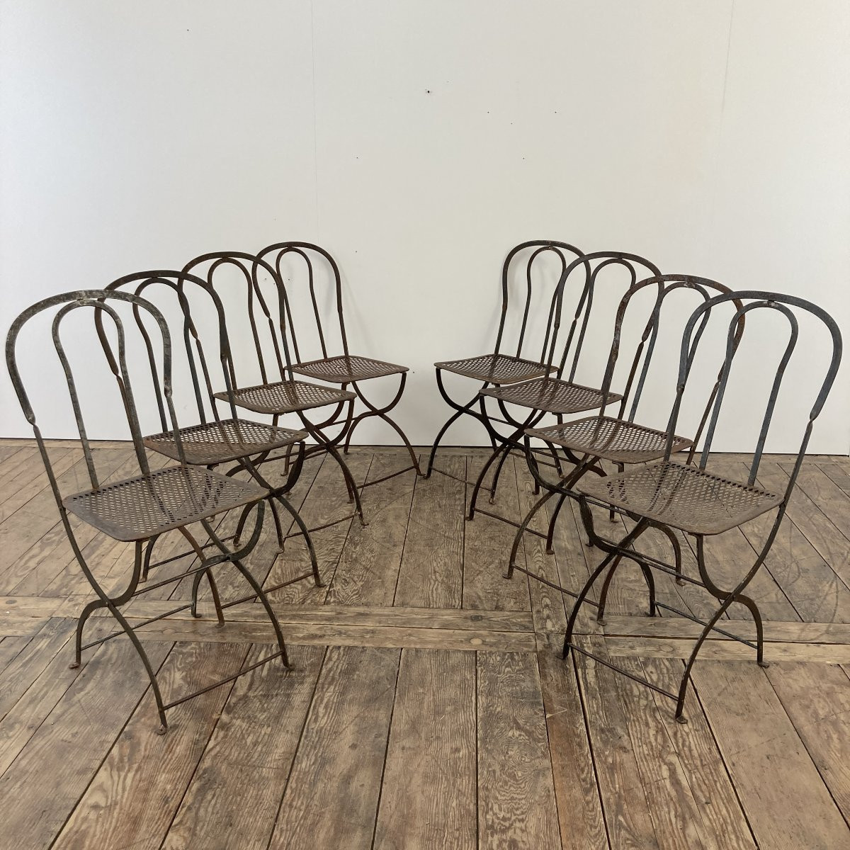 Set Of 8 Riveted Wrought Iron Chairs From The 19th Century-photo-6