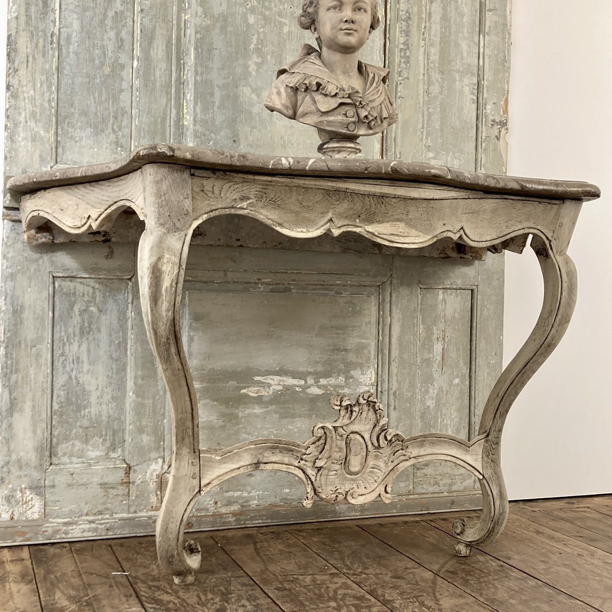 Console XVIII en chêne blanchi-photo-2