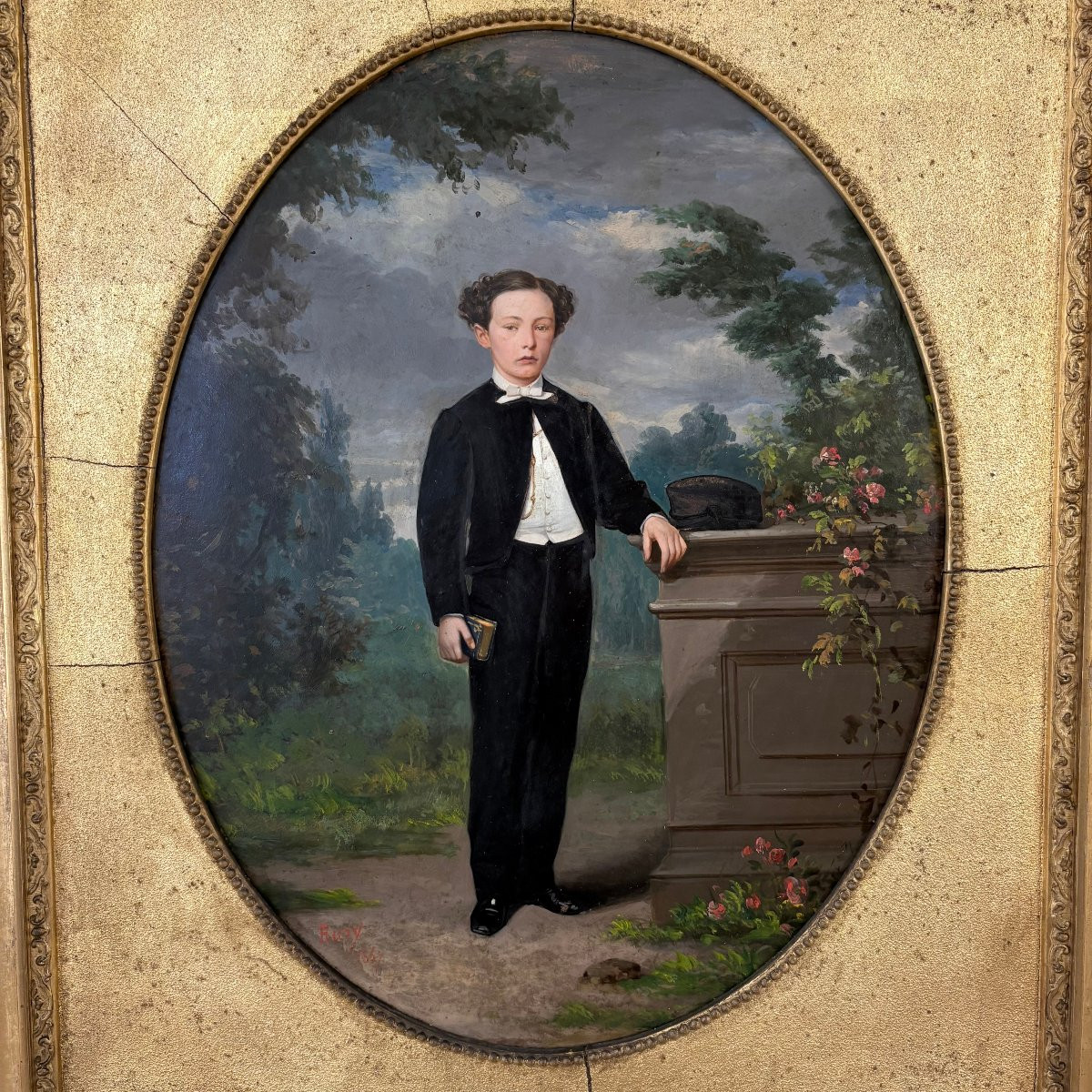 Portrait de jeune élégant signé Bury 1867-photo-3