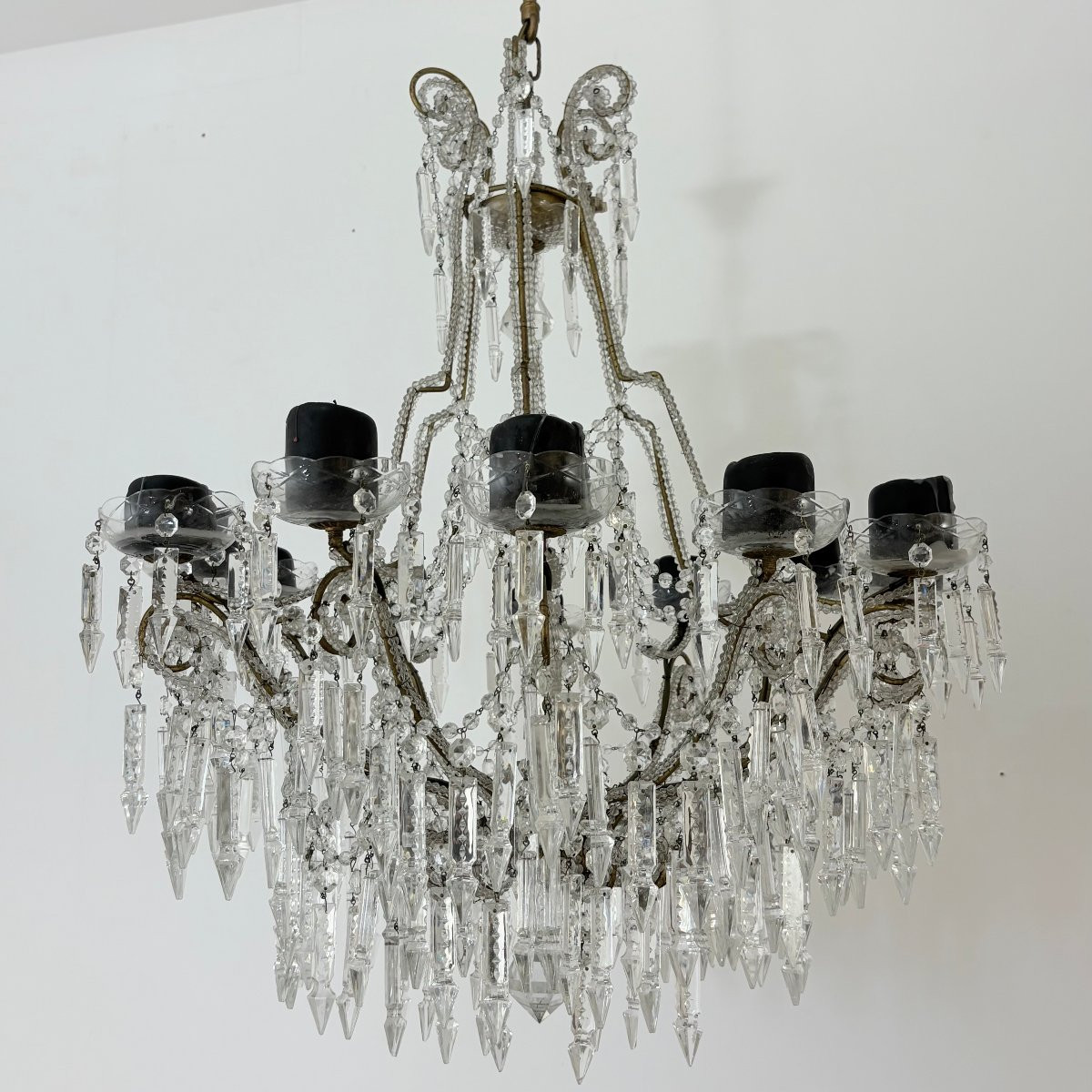 Paire de grands lustres à pampilles-photo-2