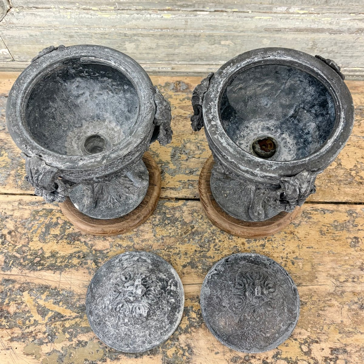 Paire de cassolettes à l'antique en régule XIXe-photo-5