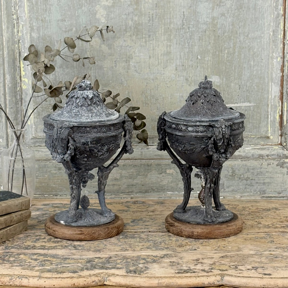 Paire de cassolettes à l'antique en régule XIXe-photo-7