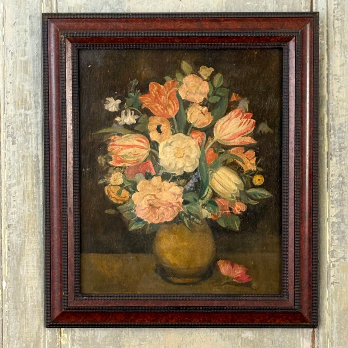 Oil On Panel Flower Bouquet-photo-2