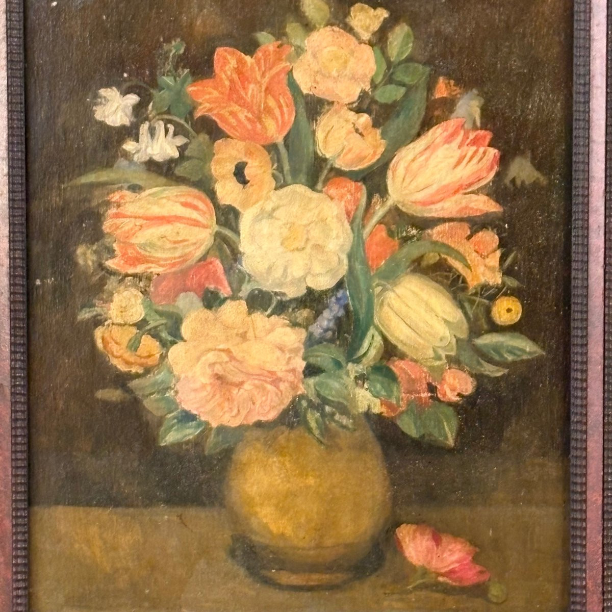 Oil On Panel Flower Bouquet-photo-3