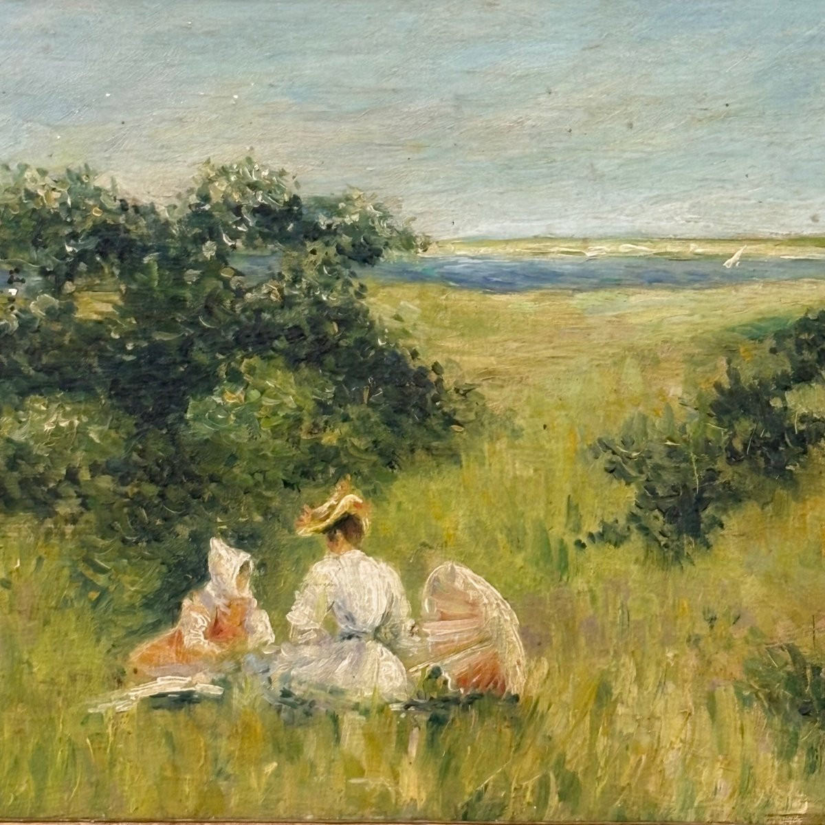 Huile sur panneau "Le déjeuné sur l'herbe" signé Martin-photo-2