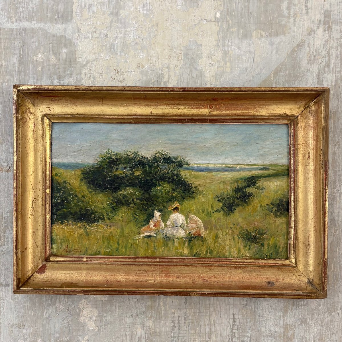 Huile sur panneau "Le déjeuné sur l'herbe" signé Martin-photo-4