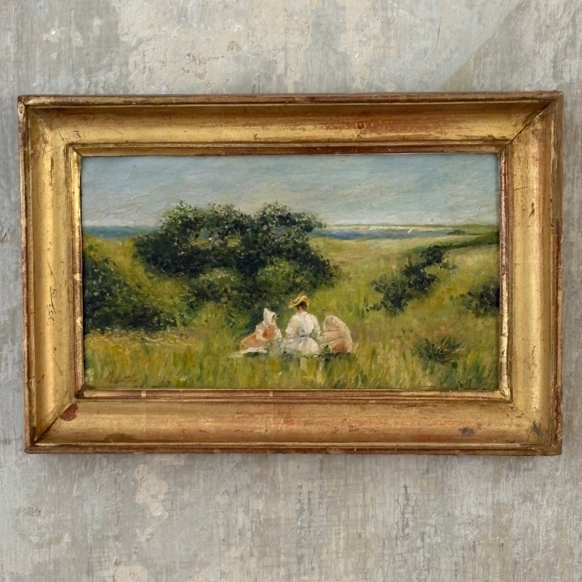 Huile sur panneau "Le déjeuné sur l'herbe" signé Martin