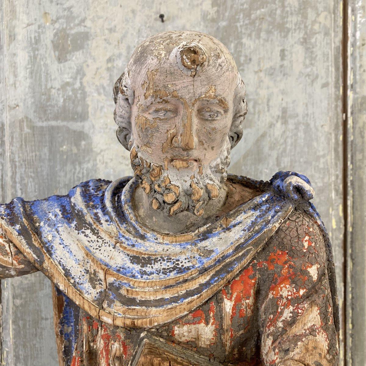 Saint en bois sculpté polychrome XVIIIe-photo-2