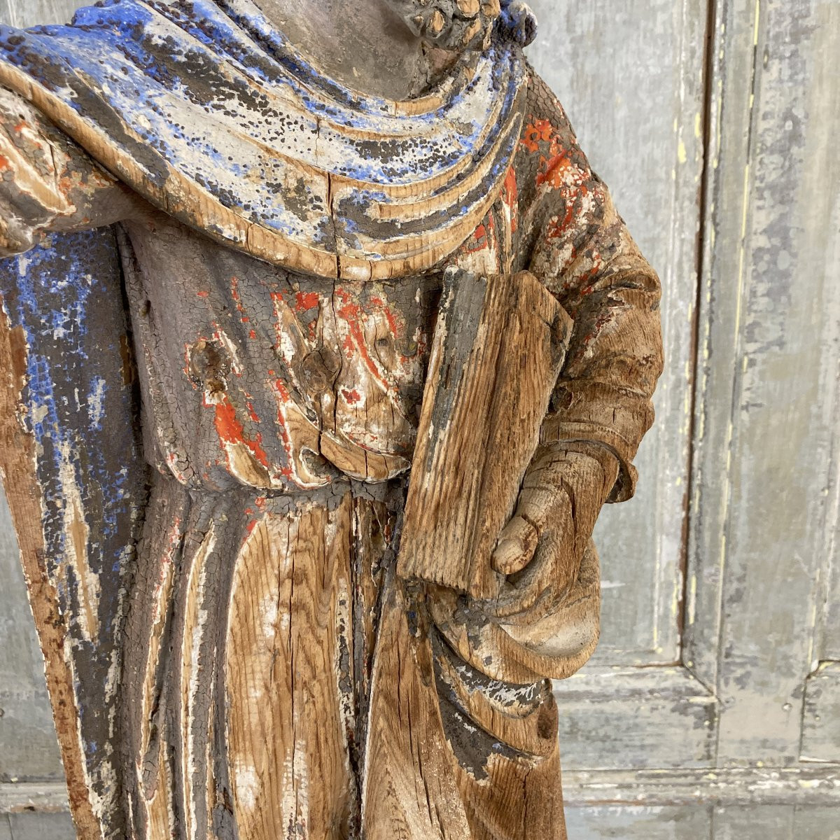 Saint en bois sculpté polychrome XVIIIe-photo-2