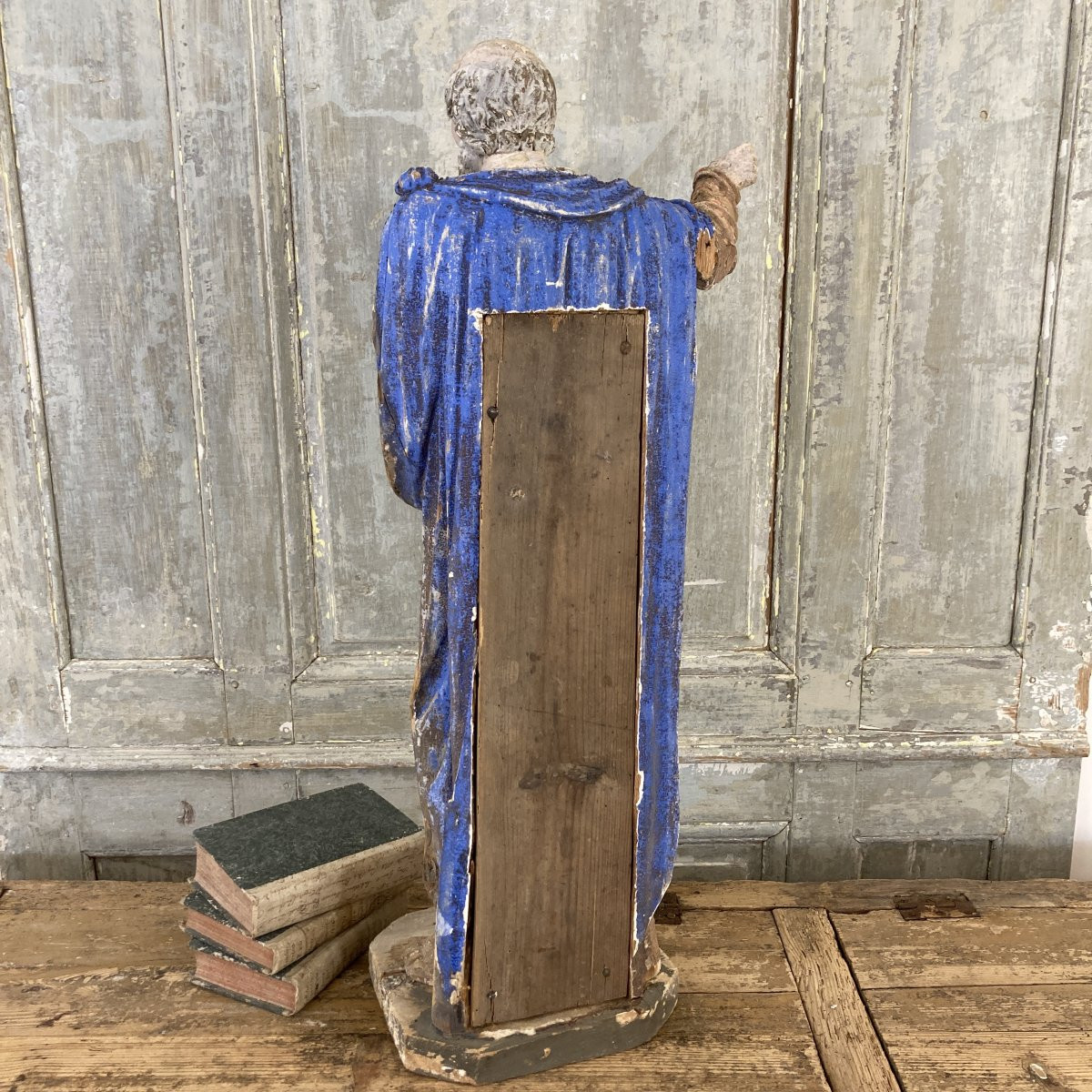 Saint en bois sculpté polychrome XVIIIe-photo-3