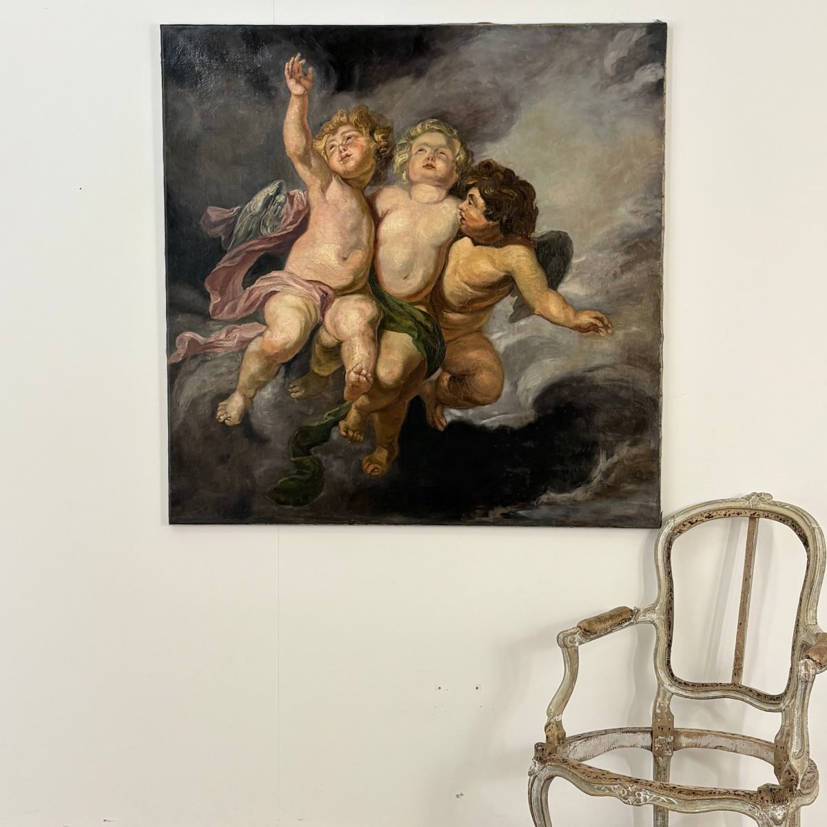 Large Painting Of Cherubs After Rubens-photo-2