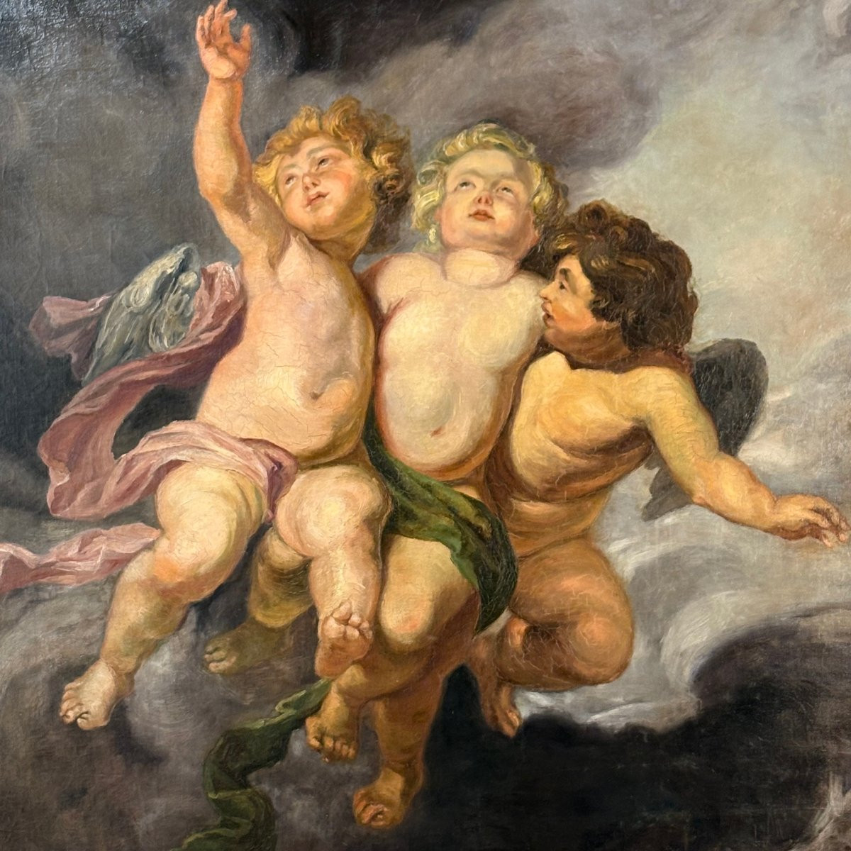 Large Painting Of Cherubs After Rubens-photo-4