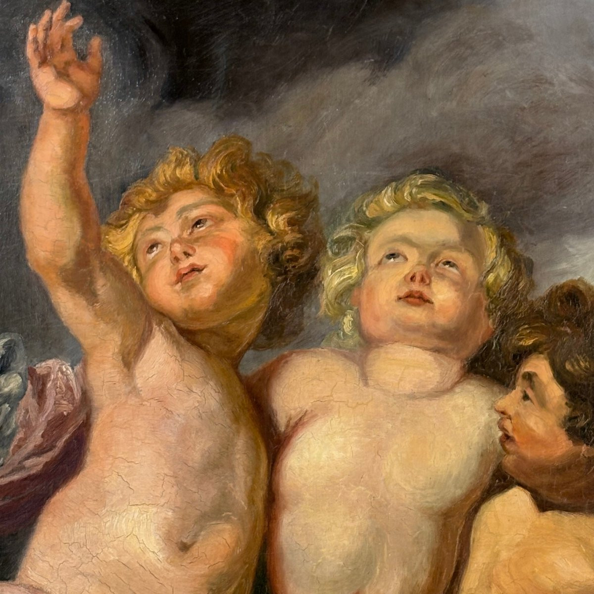 Large Painting Of Cherubs After Rubens-photo-1