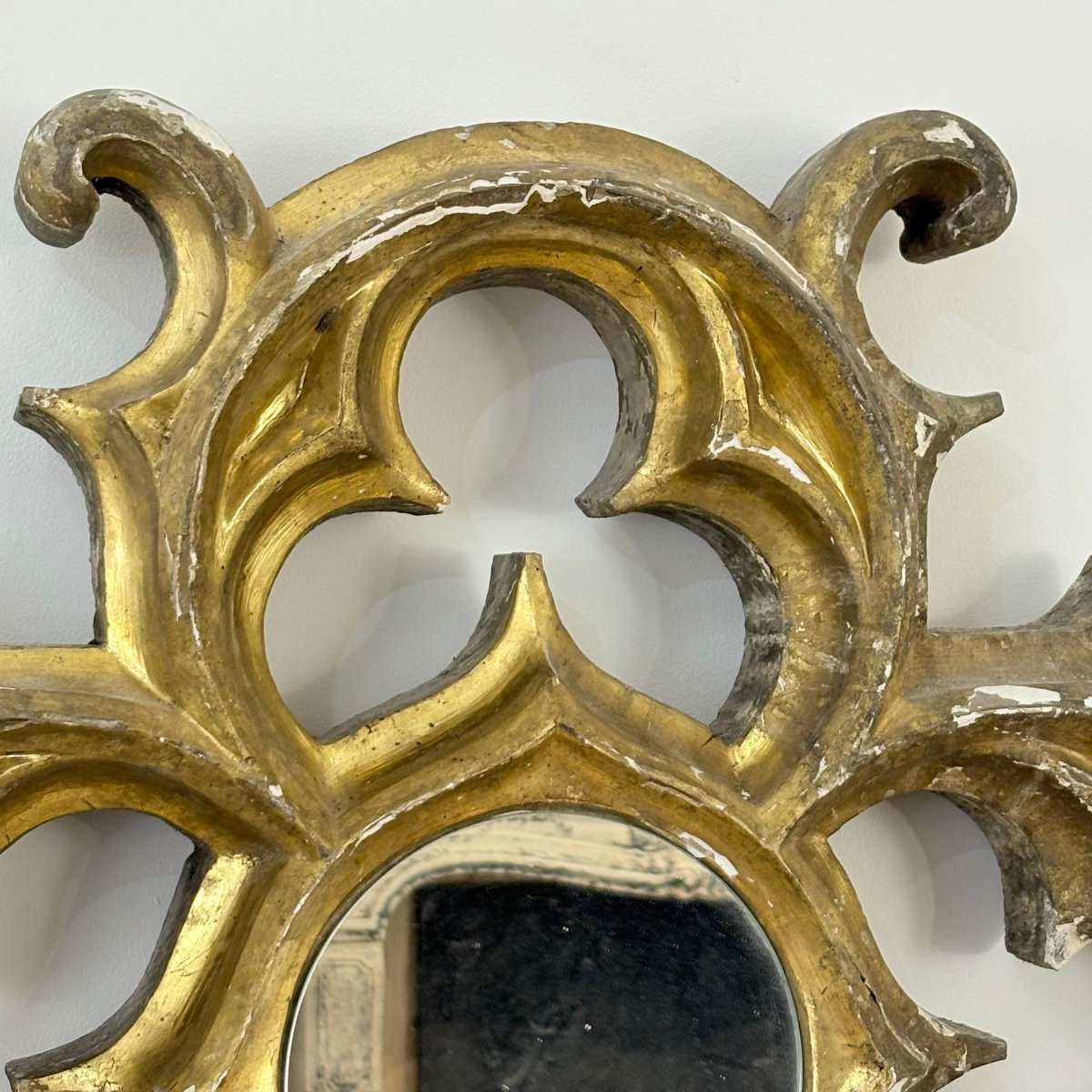 Gothic Gilded Wood Mirror 19th Century-photo-3