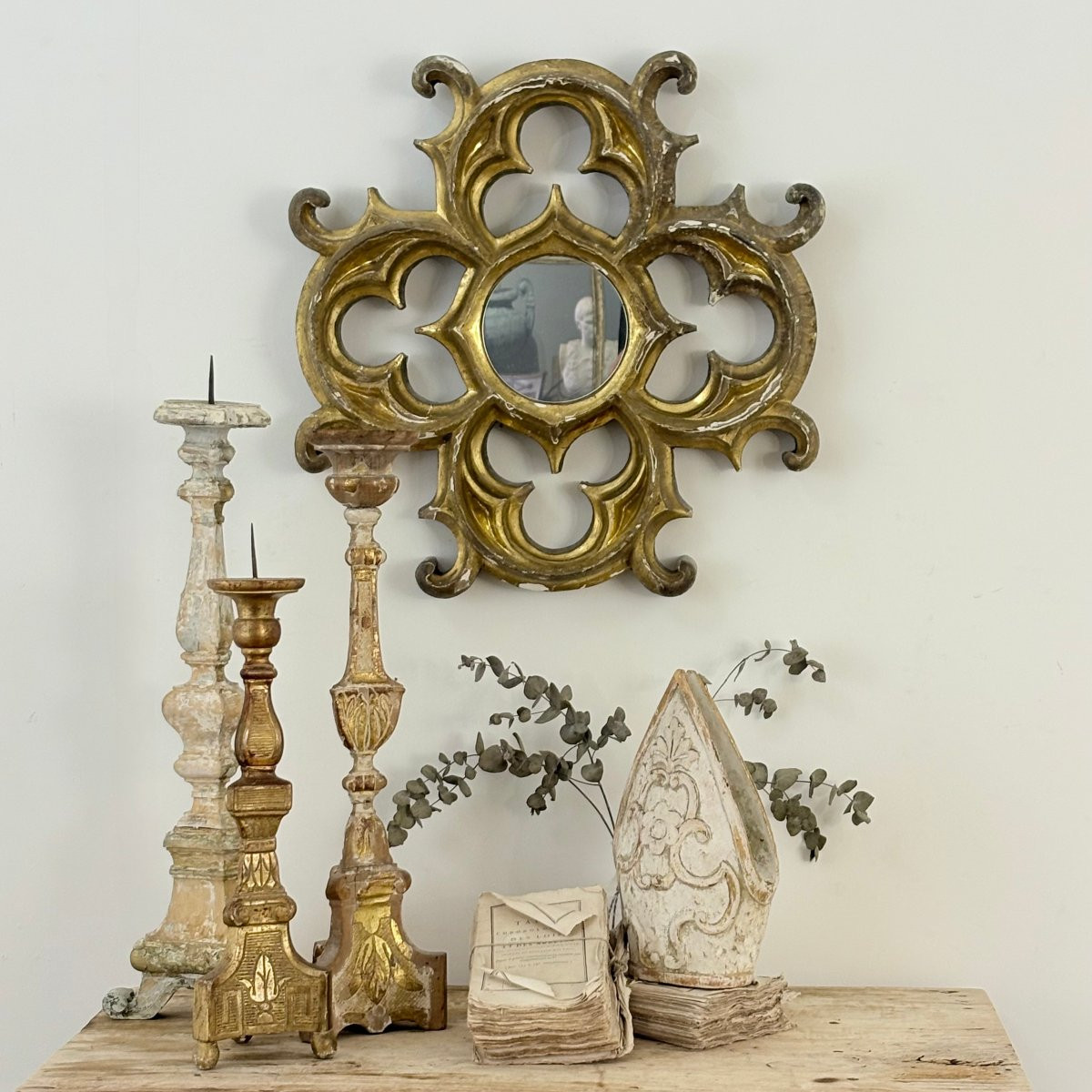 Gothic Gilded Wood Mirror 19th Century-photo-4