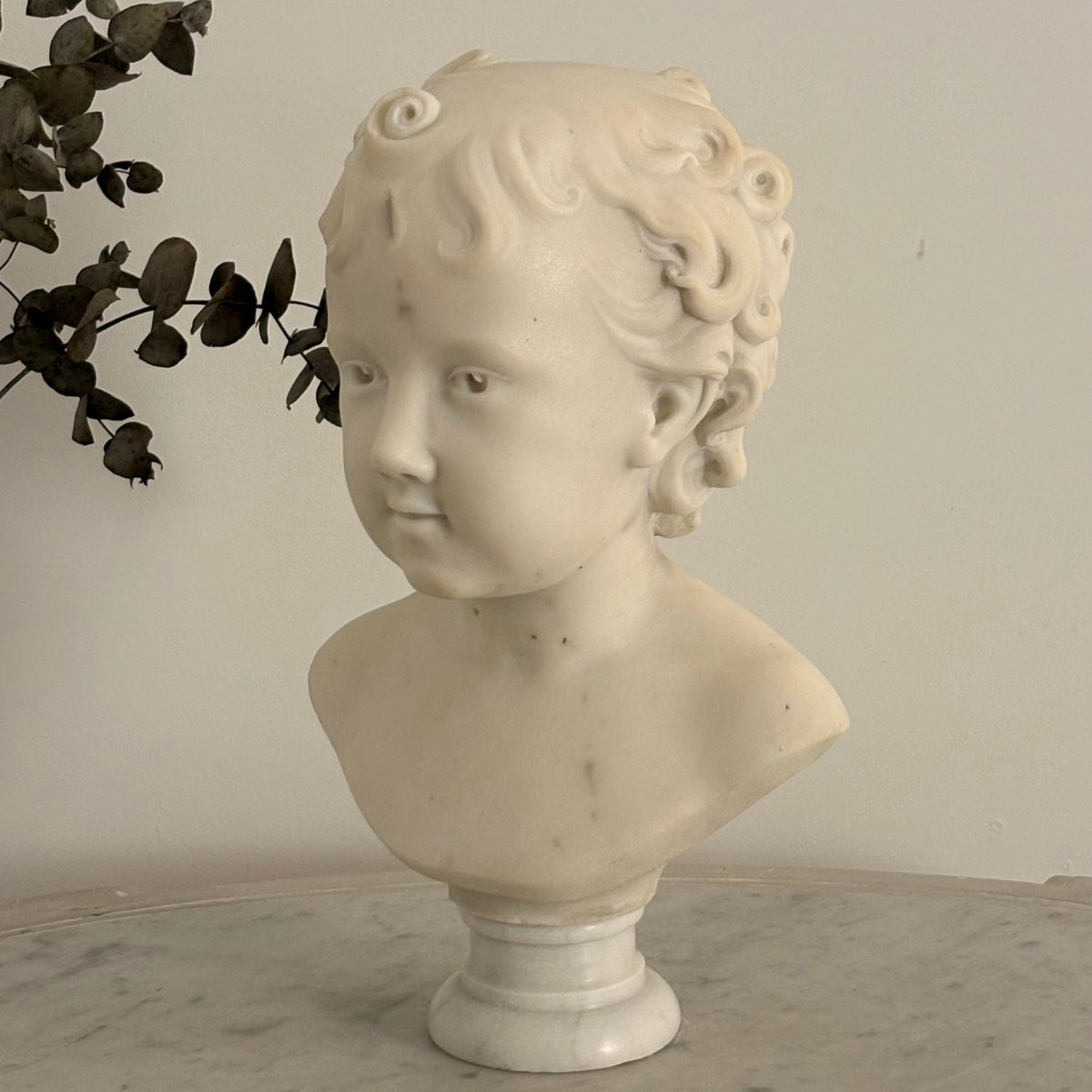 Buste d'enfant en marbre de Carrare XIXe-photo-3