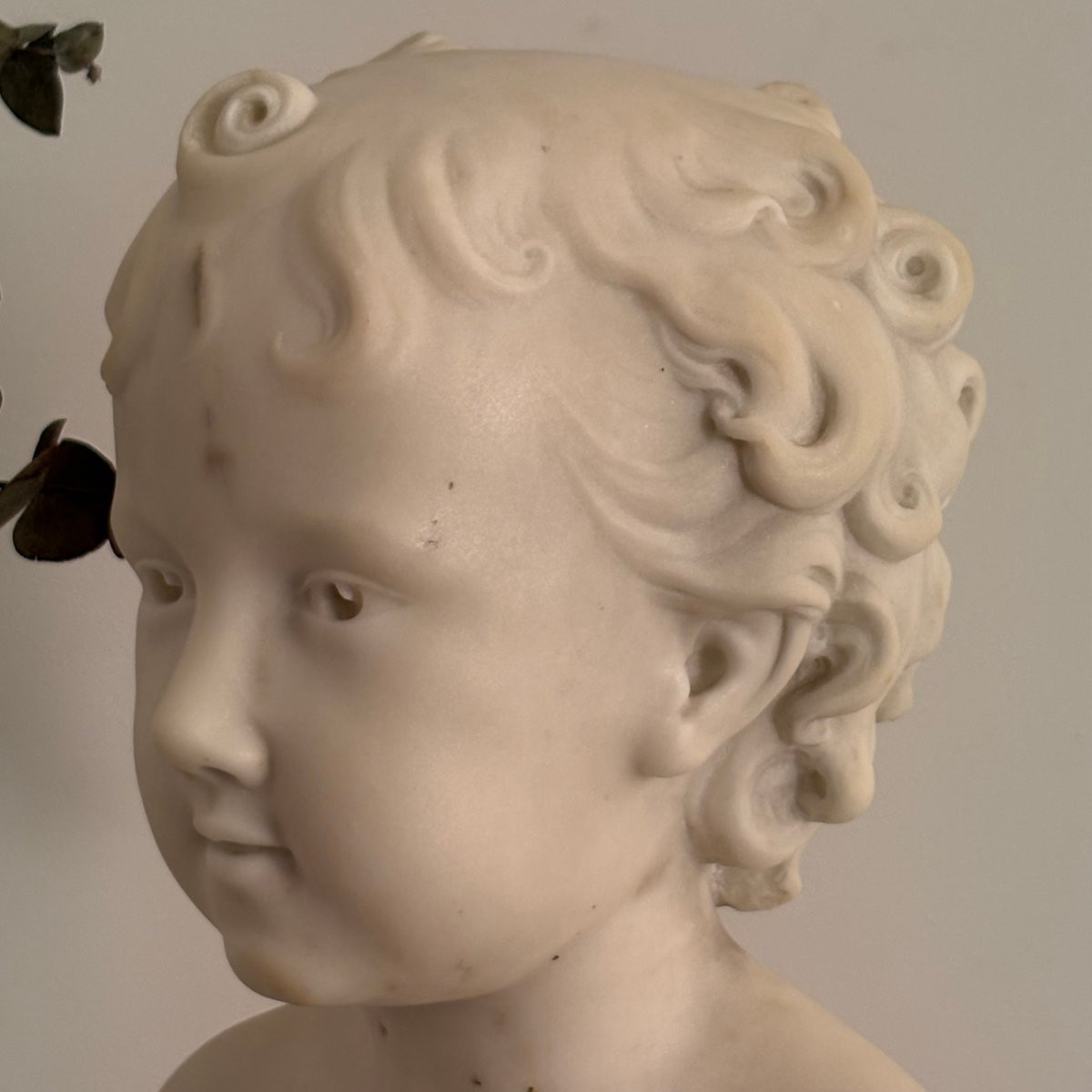 Buste d'enfant en marbre de Carrare XIXe-photo-4