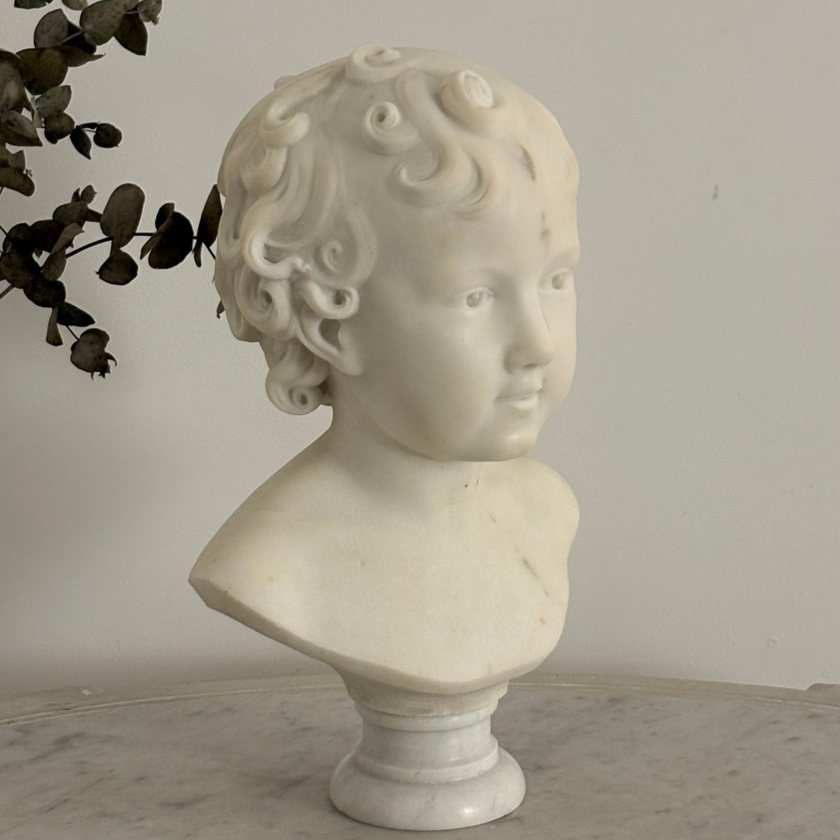 Buste d'enfant en marbre de Carrare XIXe-photo-3