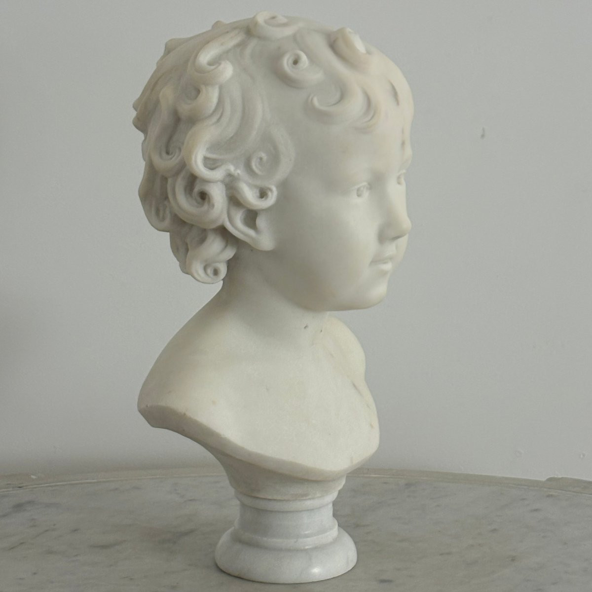 Buste d'enfant en marbre de Carrare XIXe-photo-5