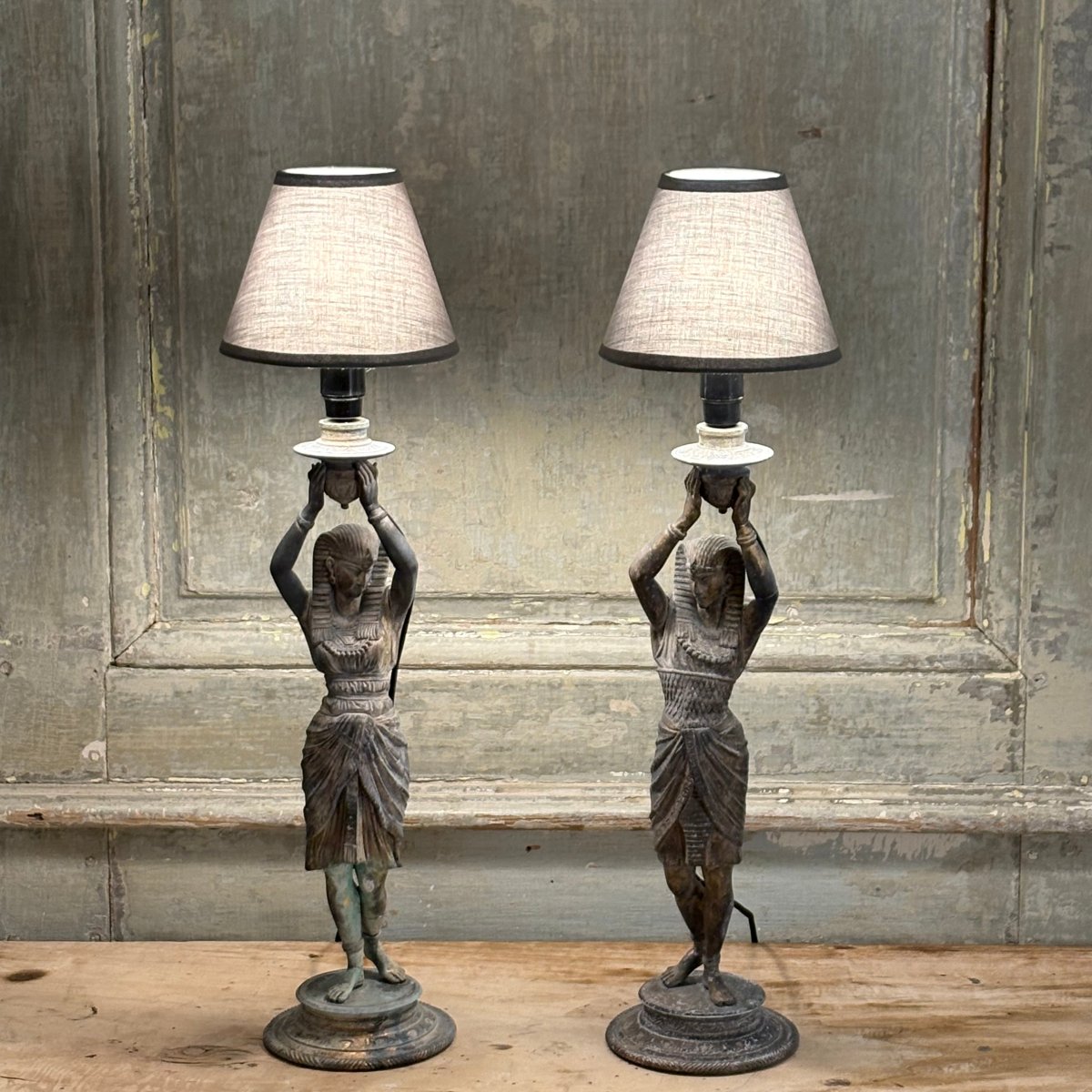 Paire de lampes "Pharaon" XIXe-photo-3