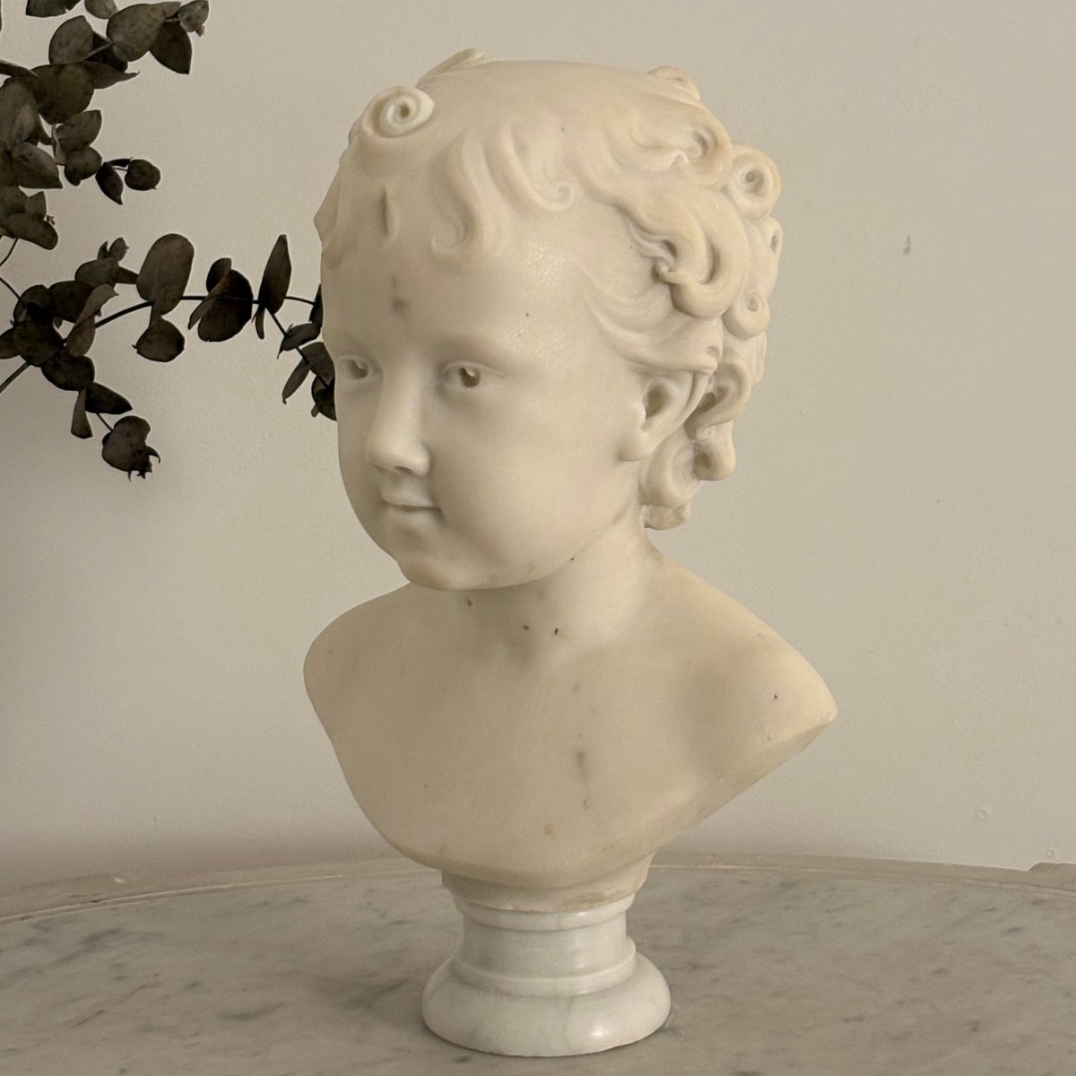19th-century Carrara Marble Bust Of A Child-photo-3