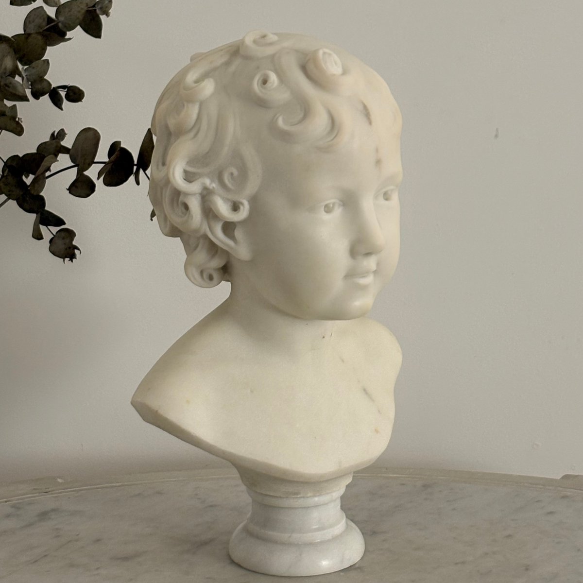 19th-century Carrara Marble Bust Of A Child-photo-1