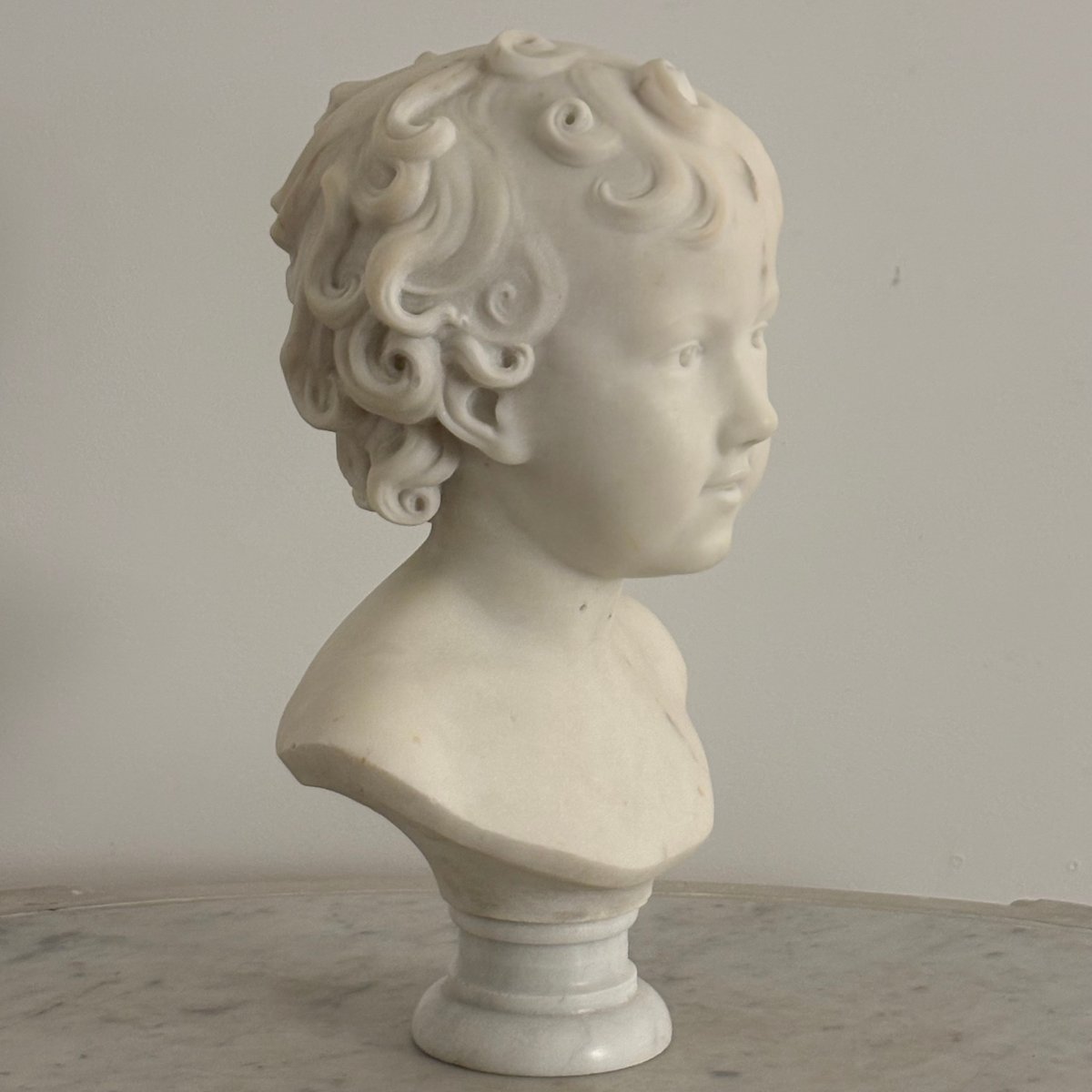 19th-century Carrara Marble Bust Of A Child