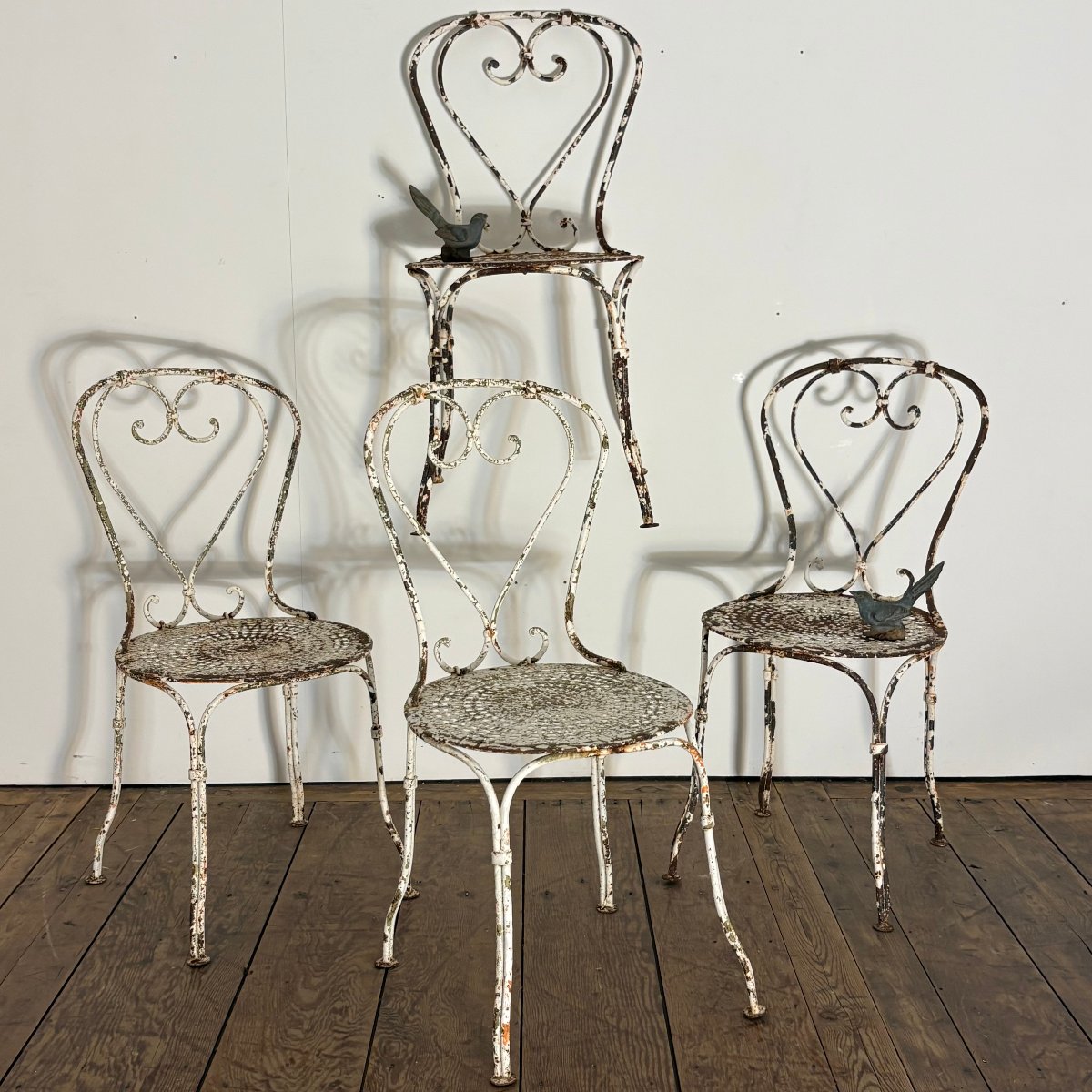 4 chaises de jardin en fer forgé riveté-photo-4