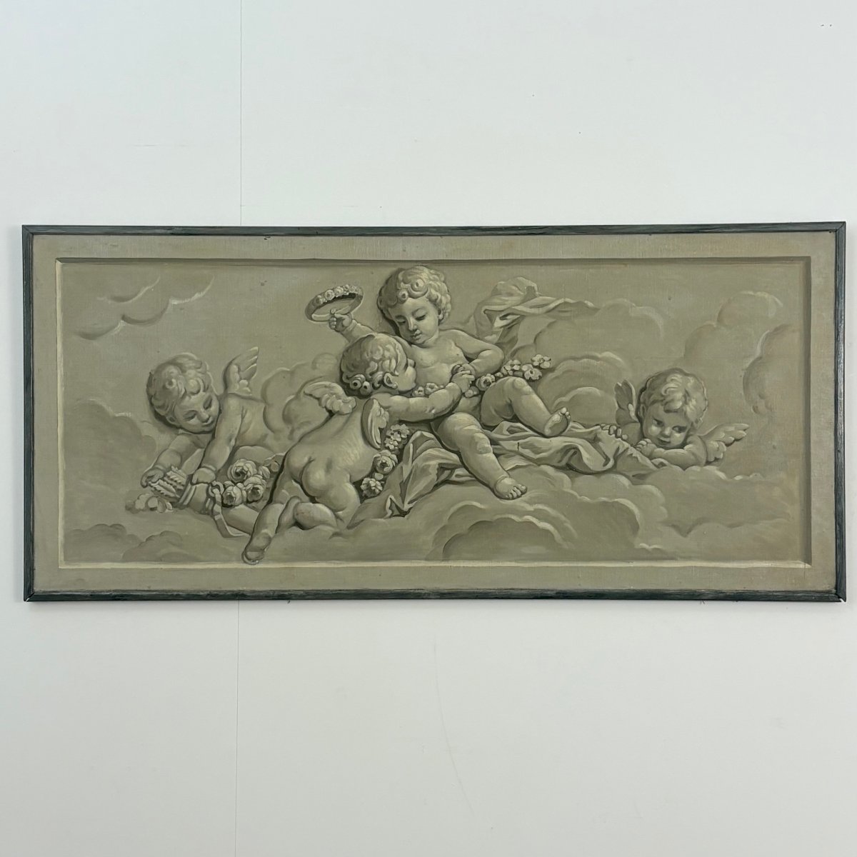 Huile sur toile grisaille XIXe-photo-2
