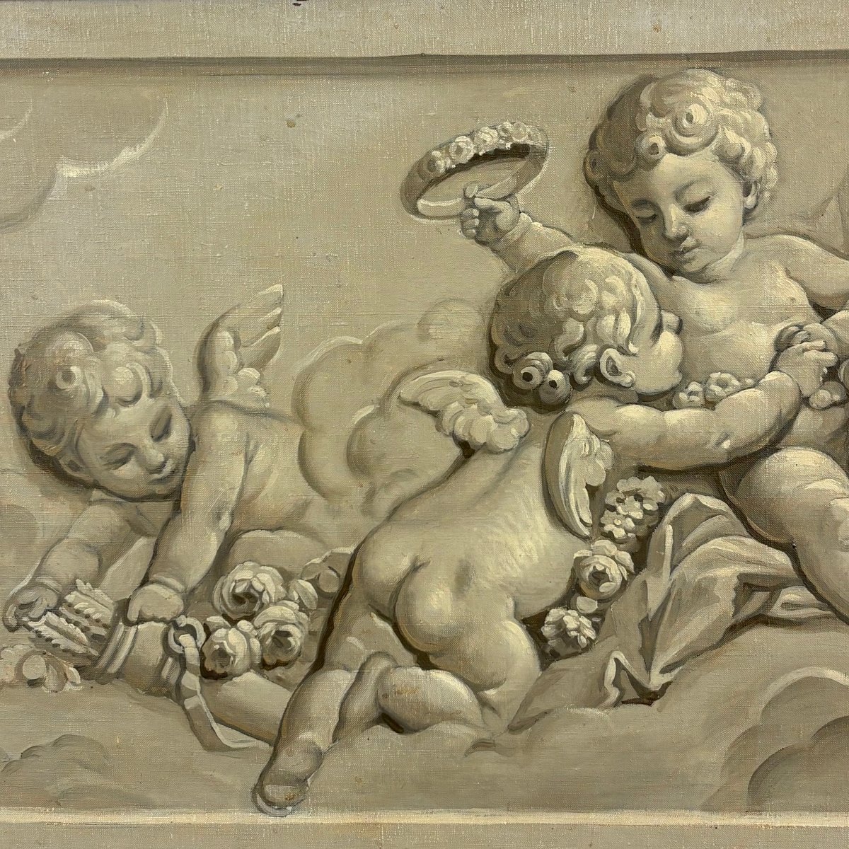Huile sur toile grisaille XIXe-photo-3
