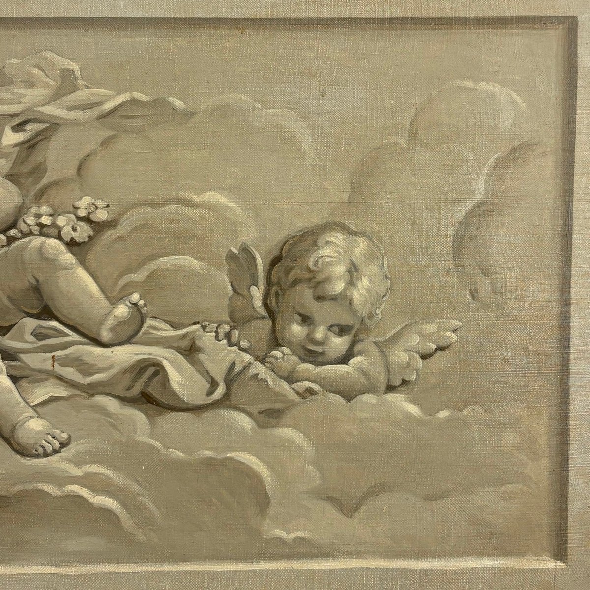Huile sur toile grisaille XIXe-photo-4
