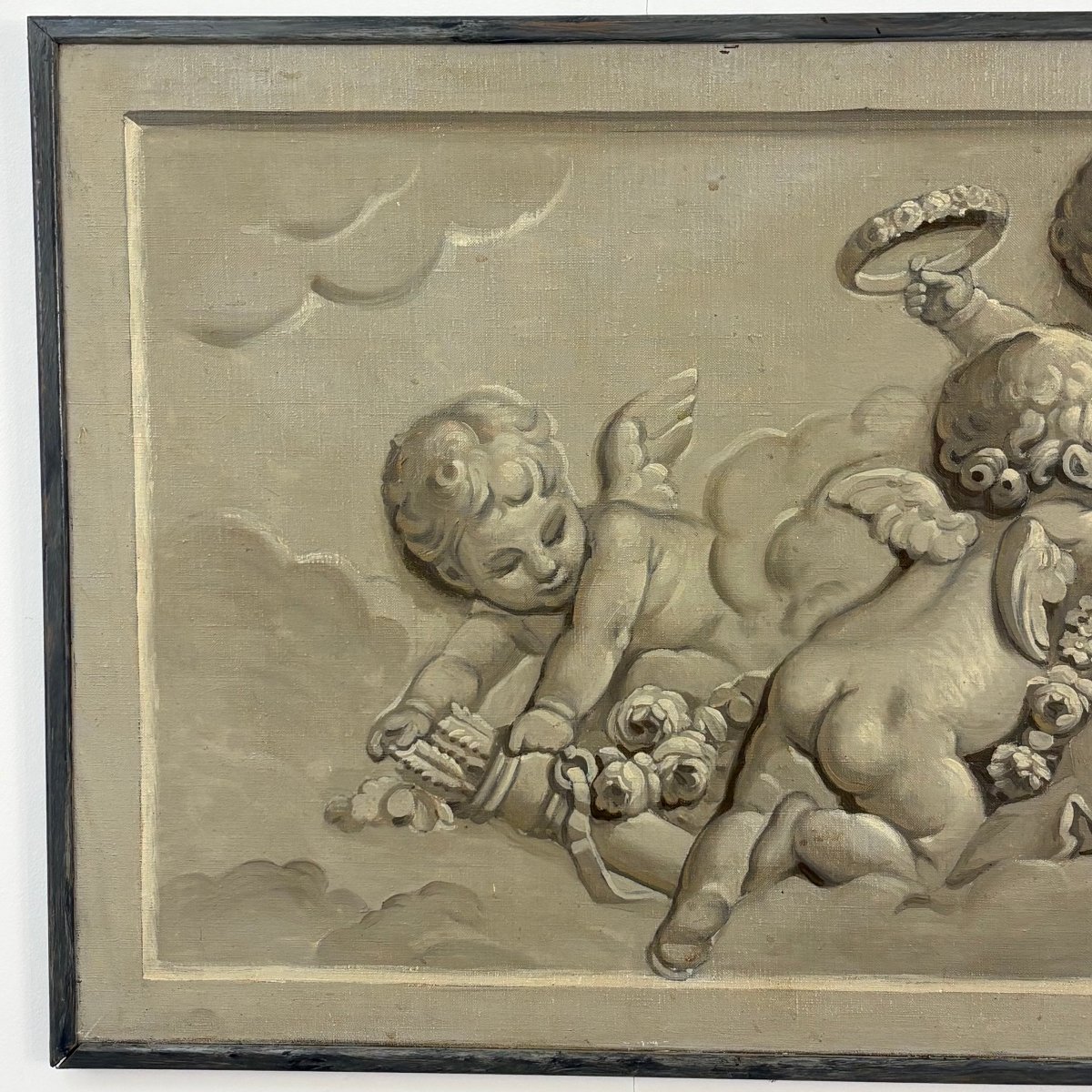 Huile sur toile grisaille XIXe-photo-1