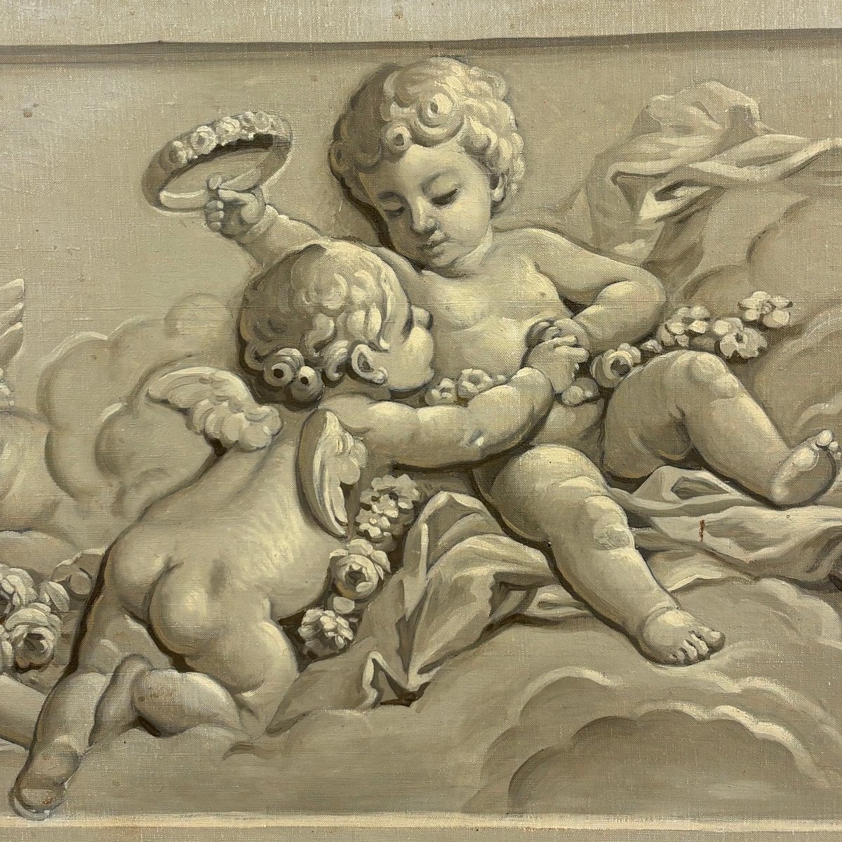 Huile sur toile grisaille XIXe-photo-2