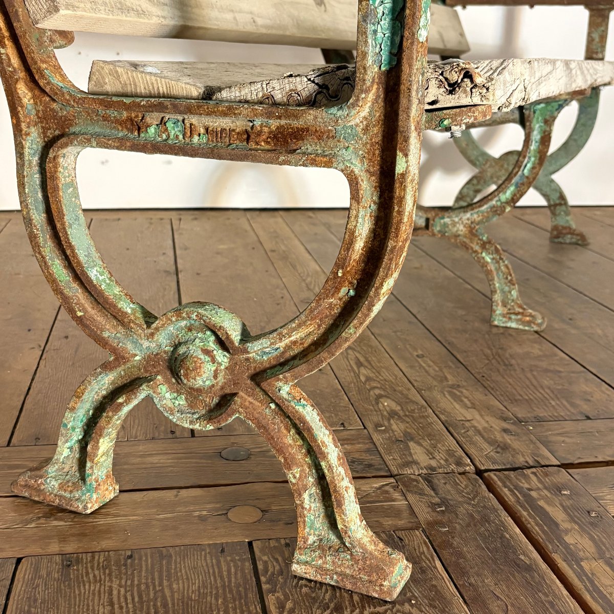 Banc de jardin en fonte  à pieds curule XIXe-photo-3