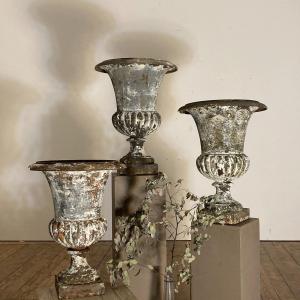 3 19th Century Cast Iron Vases