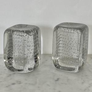 Paire de serre-livres en cristal signés Schneider