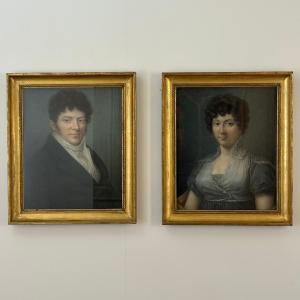 Paire de portraits d'époque Empire