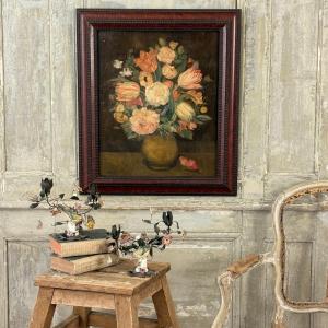 Huile sur panneau bouquet fleuri
