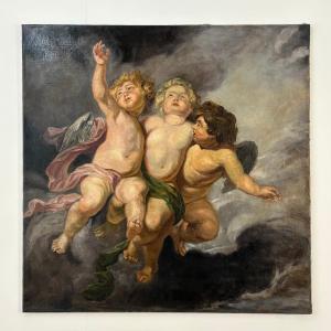 Grand tableau d'angelots d'après Rubens