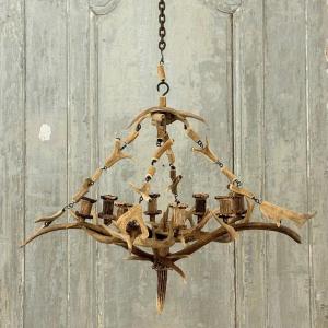 Lustre en corne de cerf XIXe