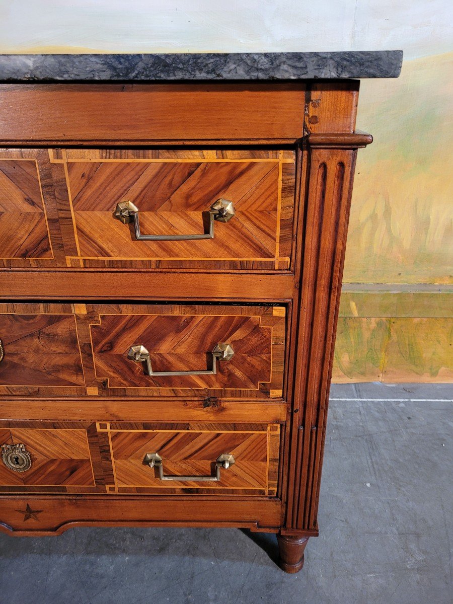 Petite Commode époque Louis XVI En Marqueterie -photo-7