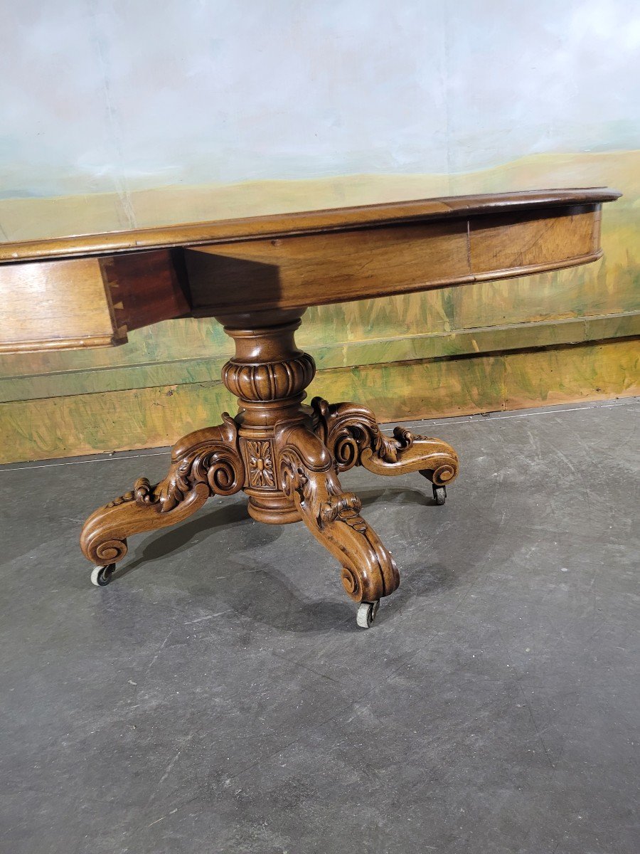 Table Ovale, Guéridon à Tiroirs En Noyer-photo-3