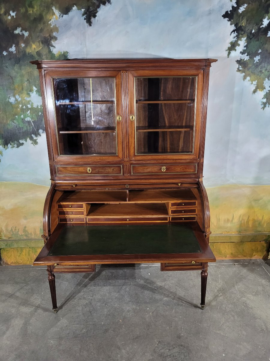 Bureau bibliothèque à cylindre époque Louis XVI-photo-2