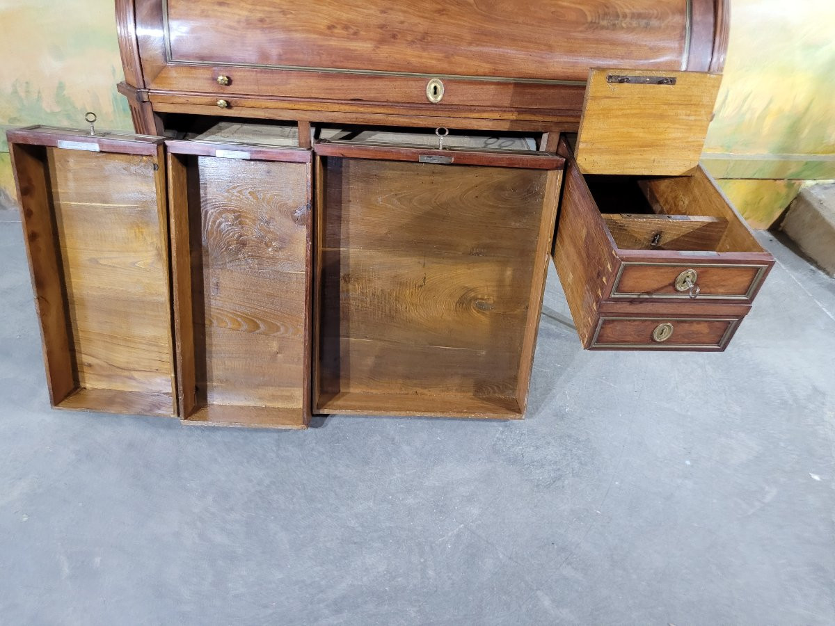 Bureau bibliothèque à cylindre époque Louis XVI-photo-7