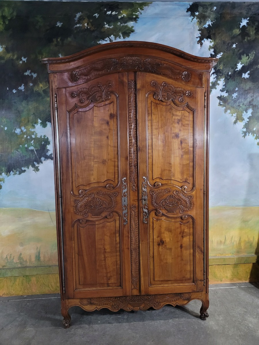 Louis XV Style Wardrobe With A Gendarme's Hat In Cherry Wood