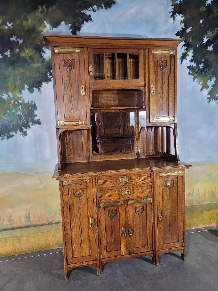 Buffet vitré en chêne époque 1930 art nouveau