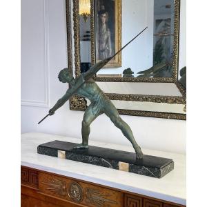 Sculpture Art Deco Athlete Avec Javelot De Demetre Chiparus 1930 