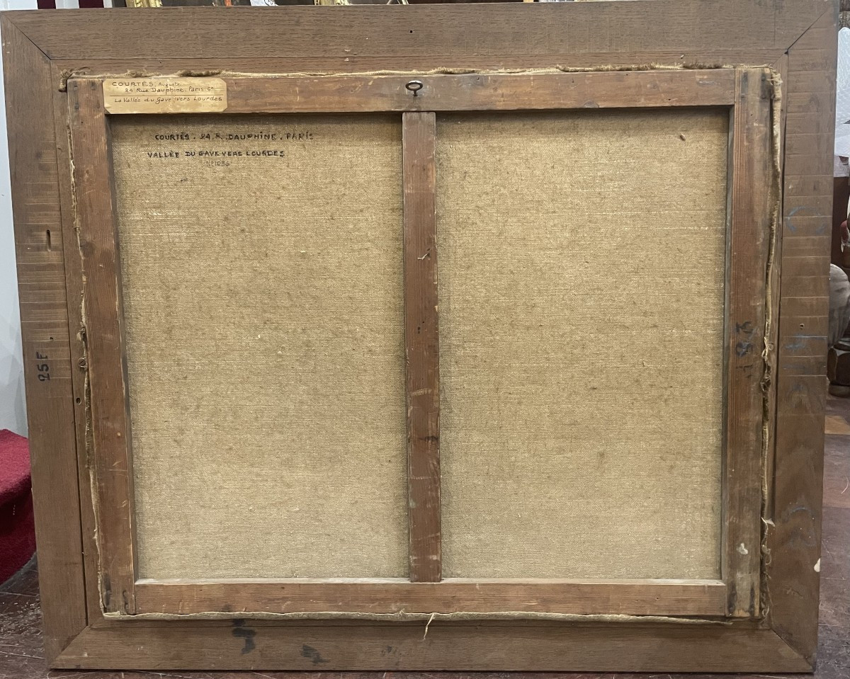 Auguste Courtès (XIXᵉ–XXᵉ siècle) – 'La vallée du Gave vers Lourdes' - huile sur toile-photo-4